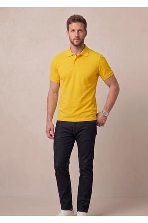 Erkek Yakalı Düğmeli Sarı T-shirt