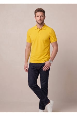 Erkek Yakalı Düğmeli Sarı T-shirt