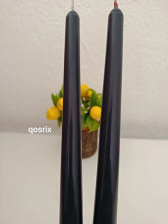qosrix 2'li Antrasit Gri Şamdan Soya Mumu 1. Kalite Soya Doğal Vanilya Kokulu Uzun Çubuk Konik Mum Dekoratif