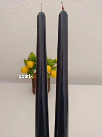qosrix 2'li Antrasit Gri Şamdan Soya Mumu 1. Kalite Soya Doğal Vanilya Kokulu Uzun Çubuk Konik Mum Dekoratif
