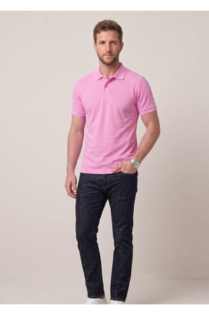 Erkek Yakalı Düğmeli Pembe T-shirt