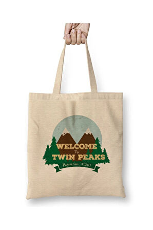 Welcome To Twin Peaks Beyaz Bez Çanta Uzun Saplı Alışveriş Çantası Plaj Çantası
