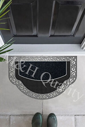 Yarım Ay Modeli Welcome Yazlı Kapı Önü Paspası Gümüş Rengi