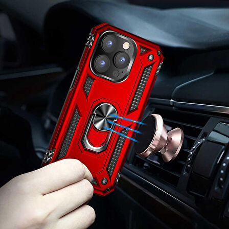 Gpack Apple iPhone 14 Pro Max Kılıf Vega Sert Silikon Tank Standlı Yüzüklü MıknatıslıNano