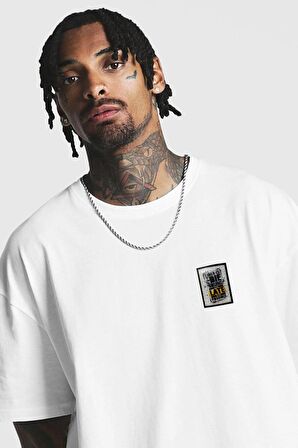 Unisex Siyah Pamuk Young Late Arma Detaylı Sıyah Oversıze t-shirt