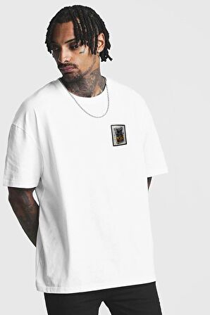 Unisex Siyah Pamuk Young Late Arma Detaylı Sıyah Oversıze t-shirt