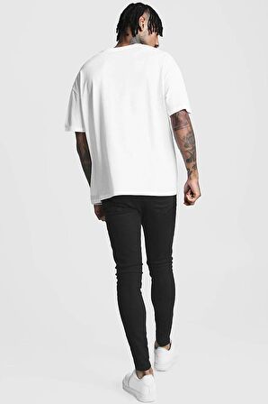 Unisex Siyah Pamuk Young Late Arma Detaylı Sıyah Oversıze T-shırt