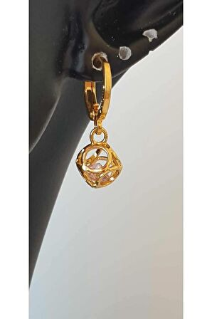 Xuping Jewelry Pembe Zirkon Taş Sallantılı Top Altın Kaplama Küpe