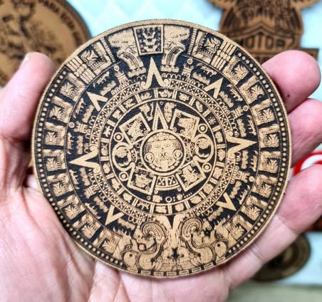 AZTEK MAYA TAKVİMİ Deri PEÇ - Arma - Askeri Patch 8 cm Çap