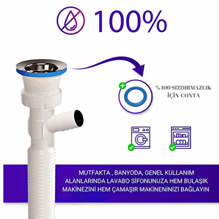 Çift Çamaşır ve Bulaşık  Makinesi için Körüklü Lavabo Sifonu(Çift Girişli)