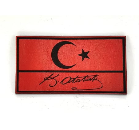 Bayrak Kemal Atatürk İmzalı Deri PEÇ - Arma - Askeri Patch