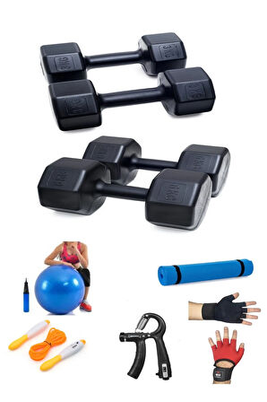 PS SPOR 18 Kg Dambıl Set 6Kg X2 Ad 3Kg X2 Ad + 5 ÇEŞİT EGZERSİZ SETİ