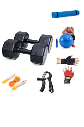 PS SPOR 8 KG DAMBIL X 2 ADET = 16 KG + 5 ÇEŞİT PLASTES VE EGZERSİZ SETİ