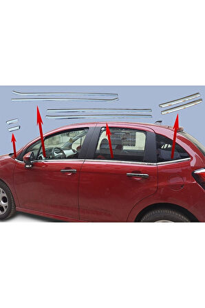 CITROEN C3 UYUMLU 2009 -2016 HB CAM ÇITASI 6 PARÇA PASLANMAZ KROM