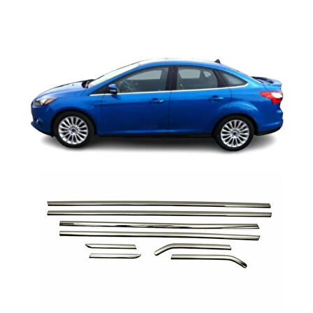 FORD FOCUS 3 SEDAN UYUMLU CAM ÇITASI 8 PARÇA 2010-2018 PASLANMAZ KROM