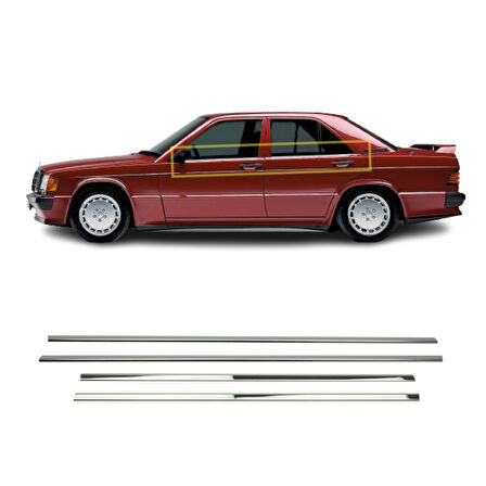 MERCEDES W 201 E-190 UYUMLU CAM ÇITASI 4 PARÇA 1983-1993 PASLANMAZ KROM