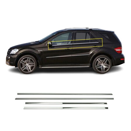 MERCEDES MI W164 UYUMLU CAM ÇITASI 4 PARÇA PASLANMAZ KROM