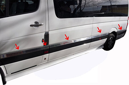 MERCEDES SPRİNTER W906 UYUMLU YAN KAPI ÇITASI 10 PARÇA ORTA ŞASİ 2006-2018 PASLANMAZ KROM