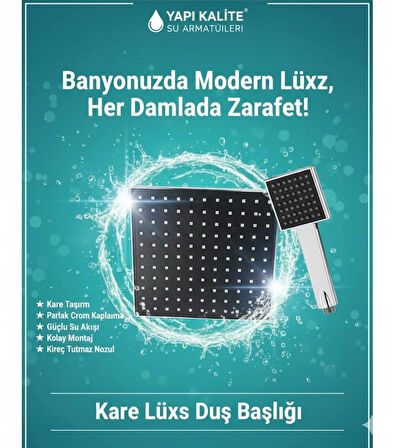 Modern Kare Duş Başlığı Seti | Ayarlanabilir Tepe Duş & El Duş + Hortum Tutacak