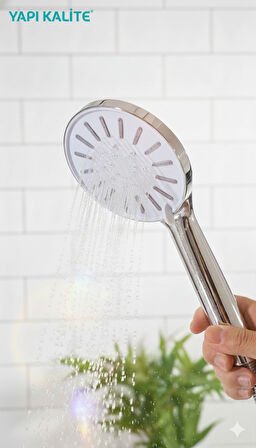 Krom Işıltılı/Beyaz başlıklı, Zambak Rengi Detayları ile 3 Fonksiyonlu Kaliteli ve Dayanıklı El Duşu