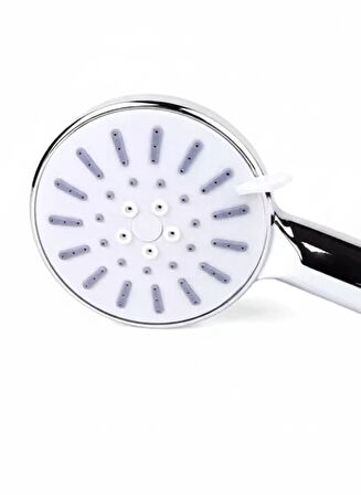 Krom Işıltılı/Beyaz başlıklı, Zambak Rengi Detayları ile 3 Fonksiyonlu Kaliteli ve Dayanıklı El Duşu