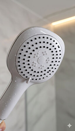 Duş Başlığı Fiskiyesi Telefonu Yuvarlak - Beyaz Başlık - Birden Fazla Fonksiyon Modu