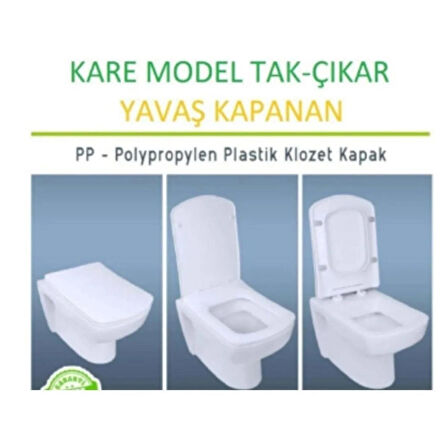 Kare Klozet Kapağı Yavaş Kapanan Yerli Üretim Amortisörlü