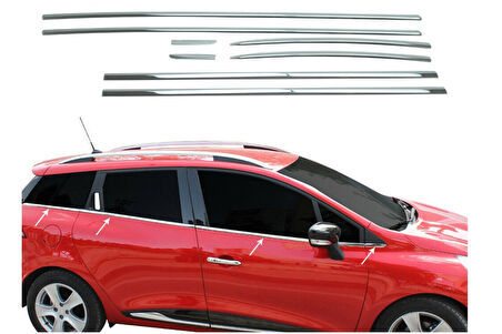RENAULT CLİO 4 SPORTTOURER UYUMLU CAM ÇITASI 8 PARÇA 2012 ÜZERİ PASLANMAZ KROM