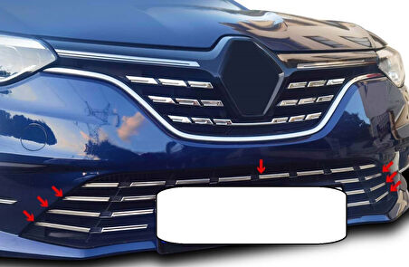 RENAULT MEGANE 4 SEDAN/HB UYUMLU ÖN TAMPON ÇITASI 7 PARÇA 2020 ÜZERİ PASLANMAZ KROM