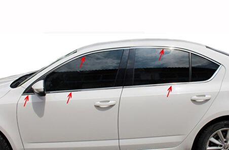 SKODA OCTAVİA A7 UYUMLU CAM ÇERÇEVESİ 10 PARÇA 2013 ÜZERİ PASLANMAZ KROM