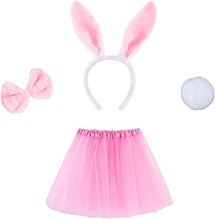 Himarry Tavşan Tacı Eteği Papyonu ve Kuyruk Kostüm  Seti Pembe Renk Çocuk Boy