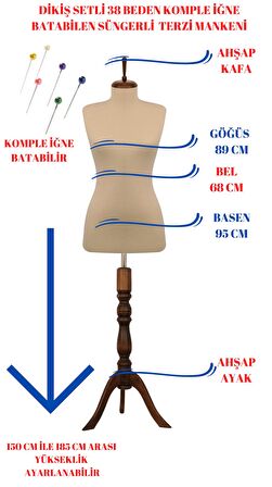 38 Beden Full Iğne Batan Terzi Mankeni Prova Mankeni Vitrin Mankeni