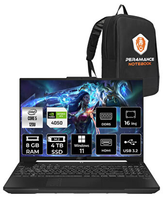 ASUS TUF Gaming F16 Core 5 210H 8GB 4TB SSD RTX4050/6GB 140W WUXGA 16" W11H LP029 & PER4 ÇANTA
