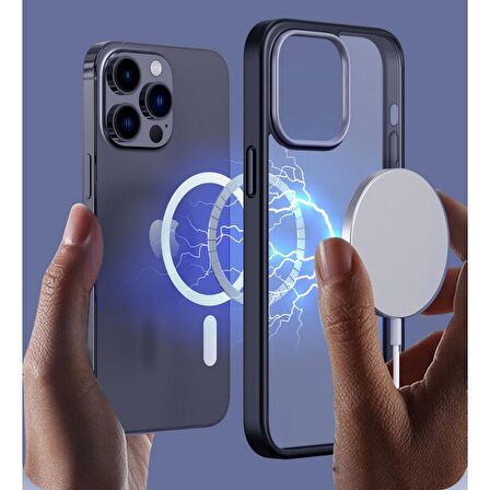 Smcase iPhone 14 Pro Max Kılıf Manyetik Wiriless Destekli Krom Silikon