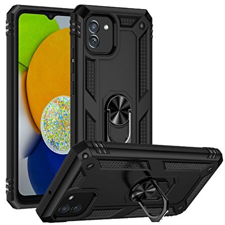 Smcase Samsung Galaxy A03 Kılıf Vega Yüzüklü Tank Kapak