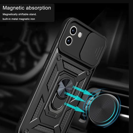 Gpack Samsung Galaxy A03 Kılıf Sert Silikon Tank Aramid Sürgülü Vega Yüzüklü