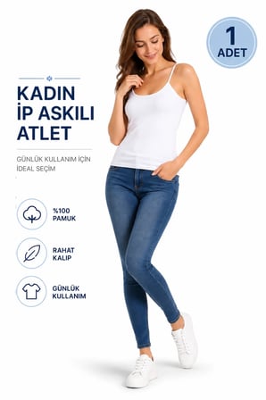 Kadın İp Askılı Atlet (TUTKU YETKİLİ SATICISI) - Pamuklu Rahat Kalıp Günlük Kullanım İç Giyim – 1 ADET