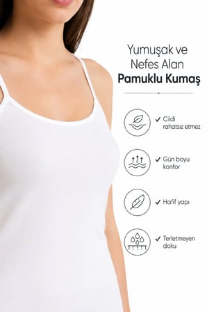 Kadın İp Askılı Atlet (TUTKU YETKİLİ SATICISI) - Pamuklu Rahat Kalıp Günlük Kullanım İç Giyim – 1 ADET