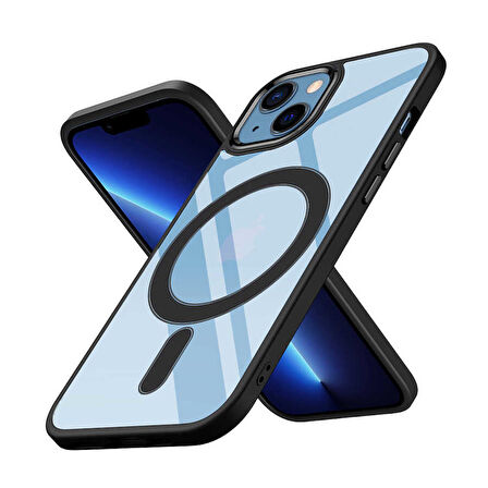 Smcase iPhone 14 Kılıf Manyetik Wiriless Destekli Krom Silikon