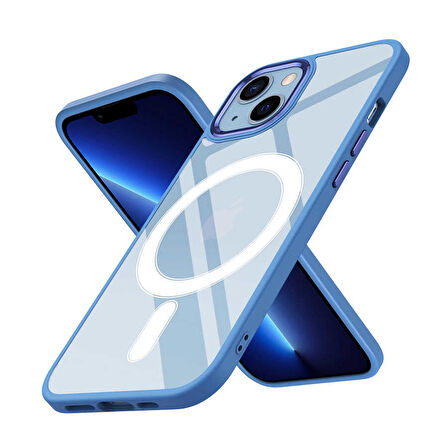Smcase iPhone 14 Plus Kılıf Manyetik Wiriless Destekli Krom Silikon  Wiriless Şarj Aleti