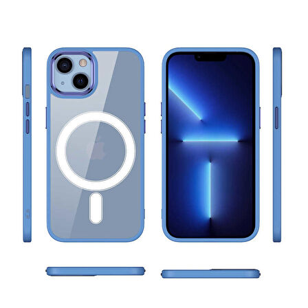 Smcase iPhone 14 Plus Kılıf Manyetik Wiriless Destekli Krom Silikon  Wiriless Şarj Aleti
