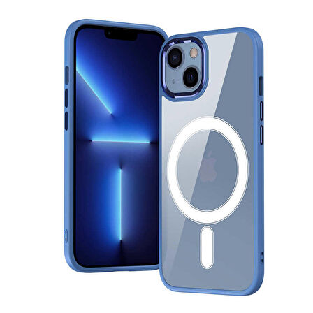 Smcase iPhone 14 Plus Kılıf Manyetik Wiriless Destekli Krom Silikon  Wiriless Şarj Aleti