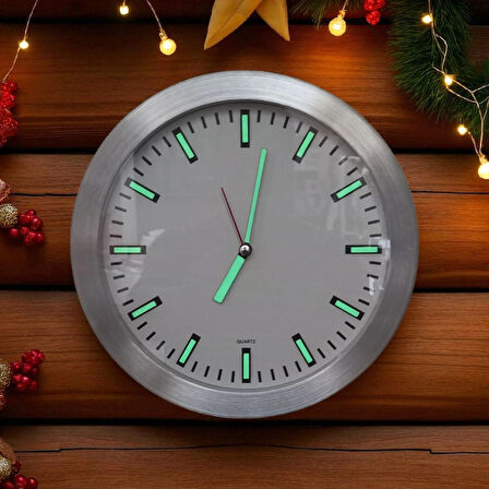 Fosforlu Kabartma Rakam Metal Çerçeveli Duvar Saati Çap 26 Cm