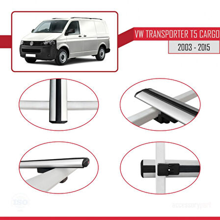 Volkswagen T5 Transporter 2003-2015 Arası ile Uyumlu BASIC Model Ara Atkı Tavan Barı Gri 2 Adet