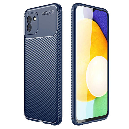 Smcase Samsung Galaxy A03 Kılıf Kamera Korumalı Negro Karbon Dokulu Silikon