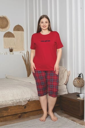 Büyük Beden Likralı Bambu Kapri Pijama Takımı