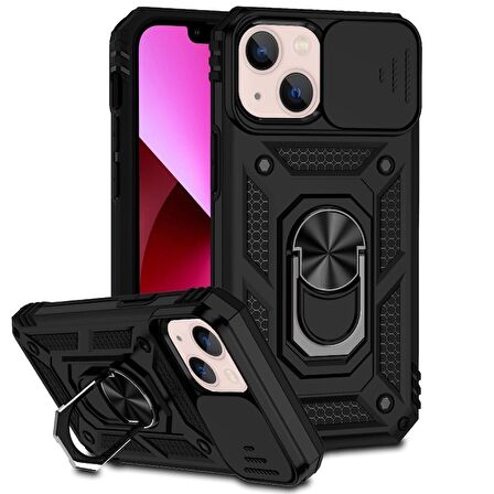 Smcase iPhone 14 Plus Kılıf Kamera Korumalı Yüzüklü Tank Pars Silikon