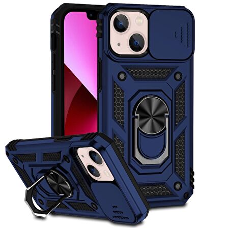 Smcase iPhone 14 Plus Kılıf Kamera Korumalı Yüzüklü Tank Pars Silikon