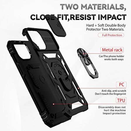 Smcase iPhone 14 Plus Kılıf Kamera Korumalı Yüzüklü Tank Pars Silikon