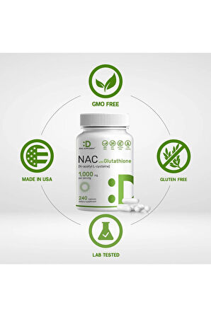 NAC Supplement (N-Acetyl Cysteine) with Reduced Glutathione, 240 Capsules